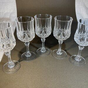 5 Cristal d'Arques Longchamp Crystal Water Wine Glasses Goblets 7 Inch (300)